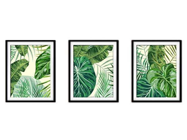 Quadro decor délicat preto 30x66 folhas tropicais mod 139 - 1