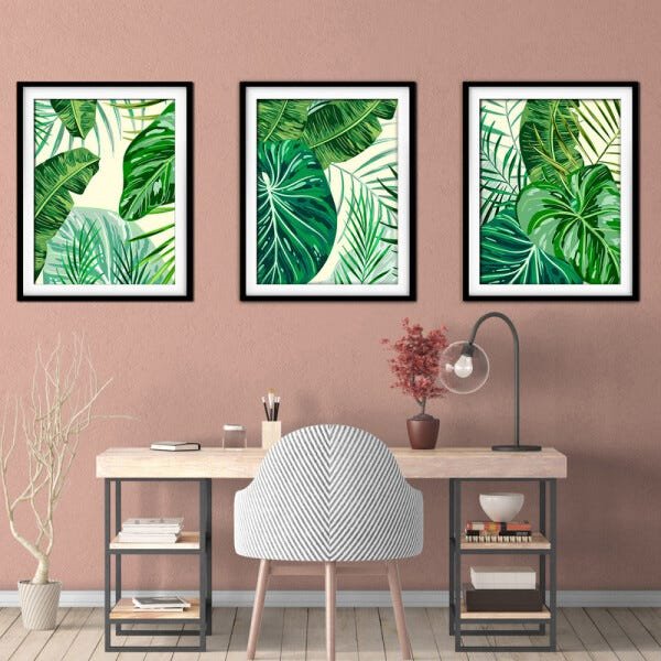 Quadro decor délicat preto 30x66 folhas tropicais mod 139 - 2