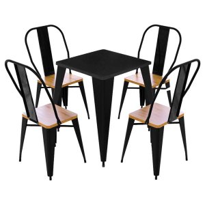 Conjunto de Mesa Design Tolix Iron Industrial 4 Cadeiras