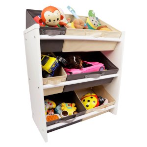 Organizador de Brinquedos Infantil Médio Cor:cinza e Bege Palha