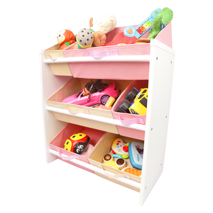 Organizador de Brinquedos Infantil Médio Cor:bege Palha e Rosa