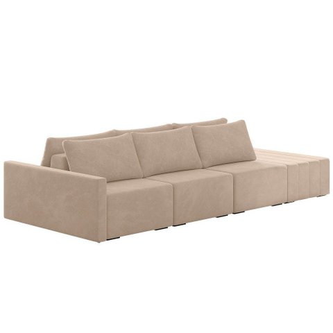 Sofá Ilha Modular com Puff para Sala Living 312cm Georgia K04 Veludo Bege - Mpozenato