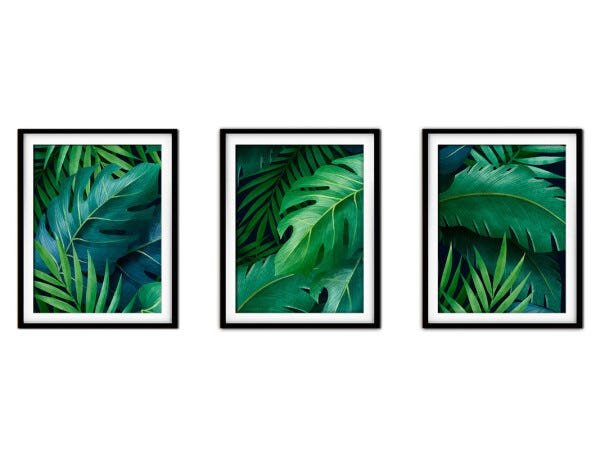 Quadro decor délicat preto 30x66 folhas tropicais mod 117 - 1