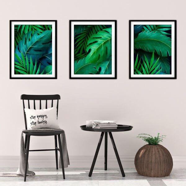 Quadro decor délicat preto 30x66 folhas tropicais mod 117 - 2