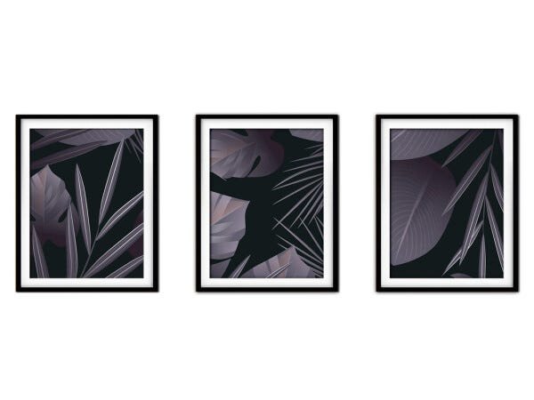 Quadro decor délicat preto 30x66 folhas tropicais mod 111 - 1