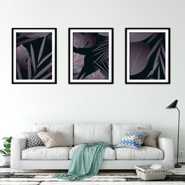 Quadro decor délicat preto 30x66 folhas tropicais mod 111 - 2