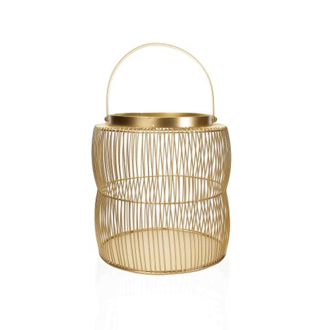 Lanterna Decorativa em Metal Dourado 32,5x21x21 cm - D’Rossi