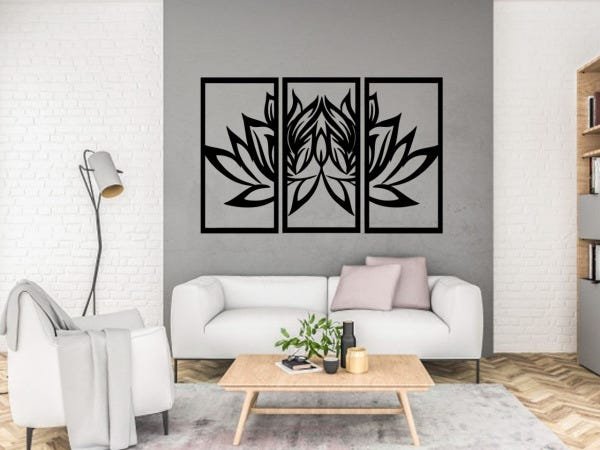 Painel Trio Flor de Lotus Vazado Decoração Parede em MDF - 1
