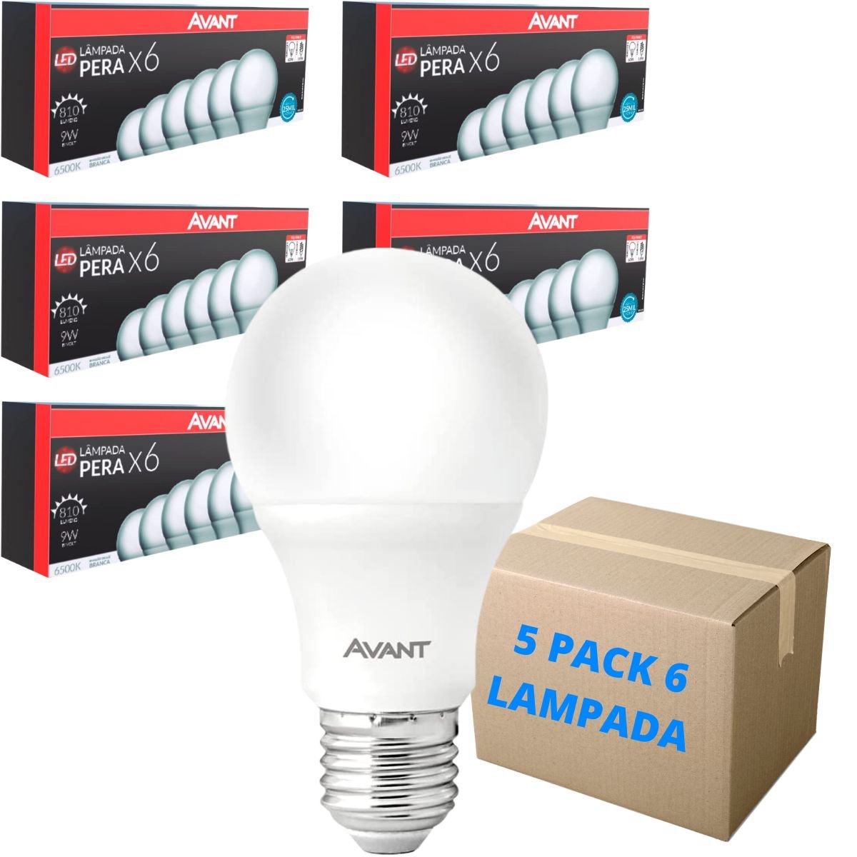 Kit 5 Pack 6 Lâmpada Led 9w Luz Branca 6500k Bivolt E27 Avant Madeiramadeira 3078