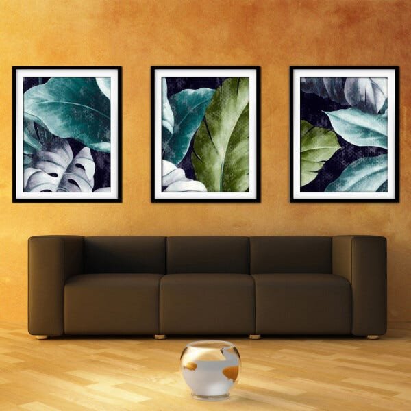 Quadro decor délicat preto 30x66 folhas tropicais mod 103 - 2
