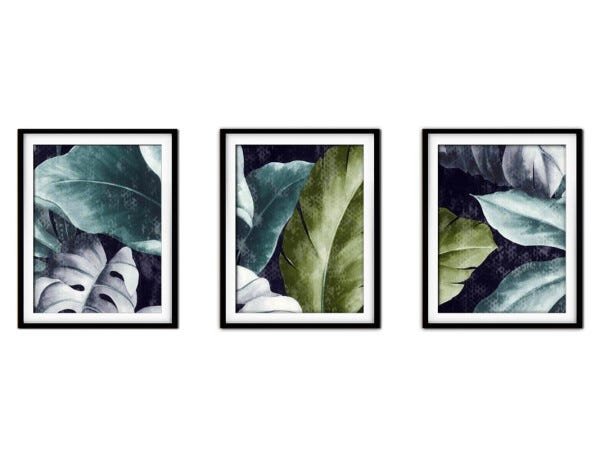 Quadro decor délicat preto 30x66 folhas tropicais mod 103 - 1