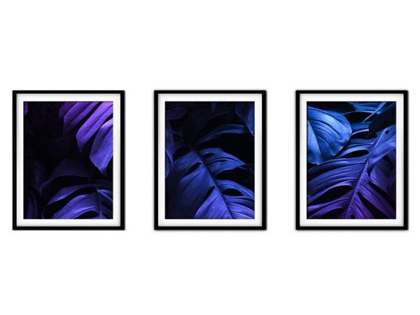 Quadro decor délicat preto 30x66 folhas tropicais mod 102 - 1