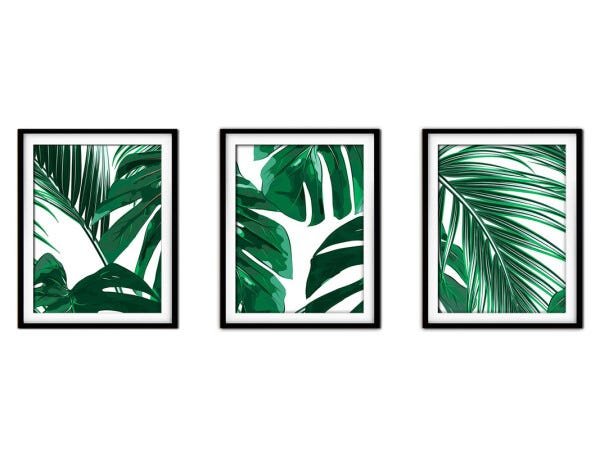 Quadro decor délicat preto 30x66 folhas tropicais mod 98 - 1