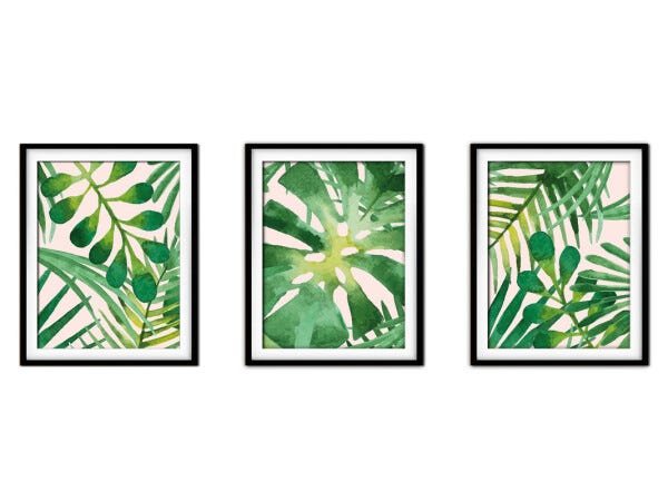 Quadro decor délicat preto 30x66 folhas tropicais mod 94 - 1