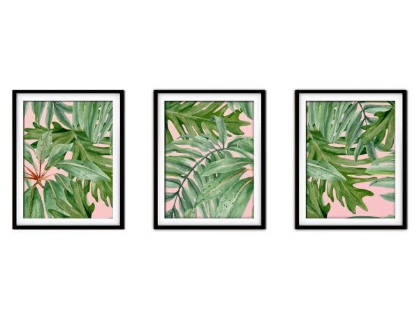 Quadro decor délicat preto 30x66 folhas tropicais mod 97 - 1