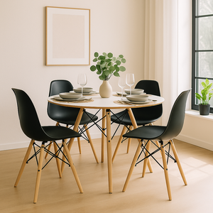 Conjunto de Jantar Mesa Eames Branca 90 Cm com 4 Cadeiras Pretas Dsw Modernas