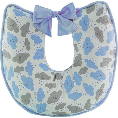 Almofada de Amamentação Capa com Zíper Algodão Nuvens Azul