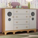 Ver imagem 1 de Cômoda Infantil 125cm 2 Portas com Vidro e 4 Gavetas Suspiro Multimóveis Mp4460 Madeirado/off