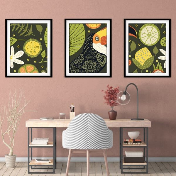 Quadro decor délicat preto 30x66 folhas tropicais mod 94 - 2