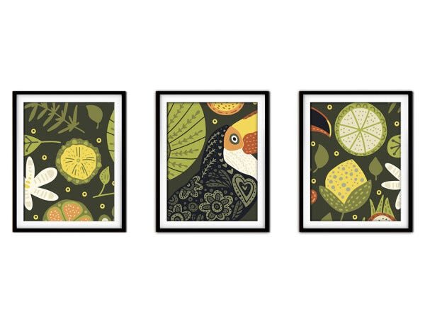 Quadro decor délicat preto 30x66 folhas tropicais mod 94 - 1