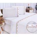 Ver imagem 5 de Jogo lençol Atenas quarto casal Queen bordado 4 peças 2fronha: Branco com Verde Petróleo