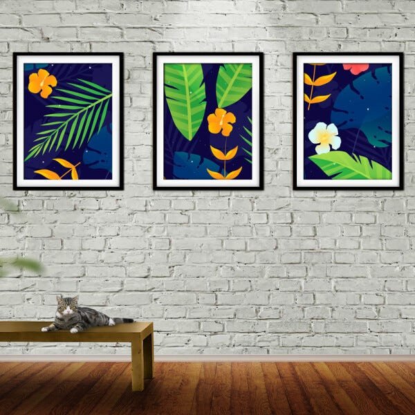 Quadro decor délicat preto 30x66 folhas tropicais mod 87 - 2