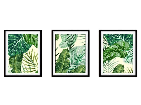 Quadro decor délicat preto 30x66 folhas tropicais mod 72 - 1