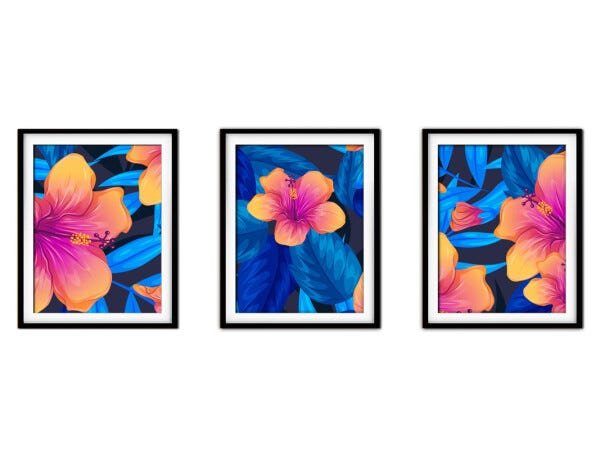 Quadro decor délicat preto 30x66 folhas tropicais mod 70 - 1