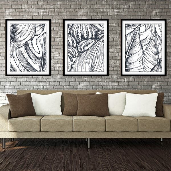 Quadro decor délicat preto 30x66 folhas tropicais mod 63 - 2