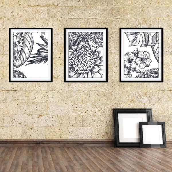 Quadro decor délicat preto 30x66 folhas tropicais mod 57 - 2