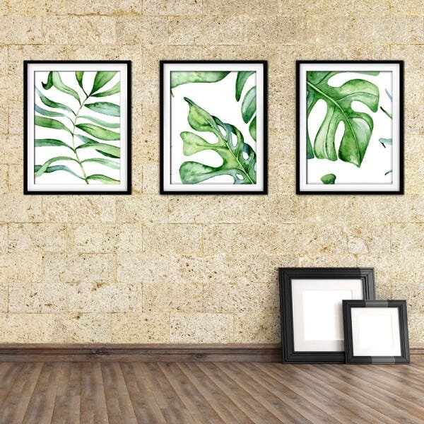 Quadro decor délicat preto 30x66 folhas tropicais mod 37 - 2