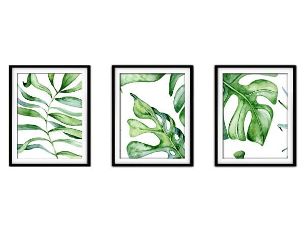 Quadro decor délicat preto 30x66 folhas tropicais mod 37 - 1