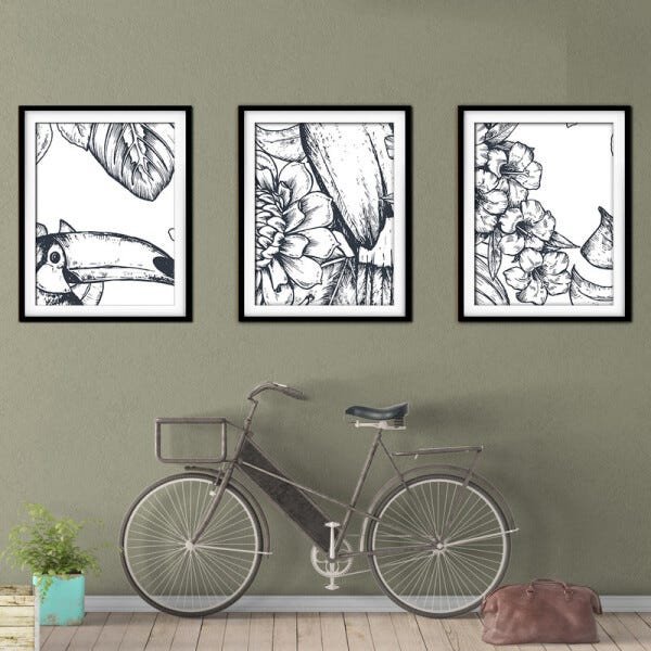 Quadro decor délicat preto 30x66 folhas tropicais mod 32 - 2