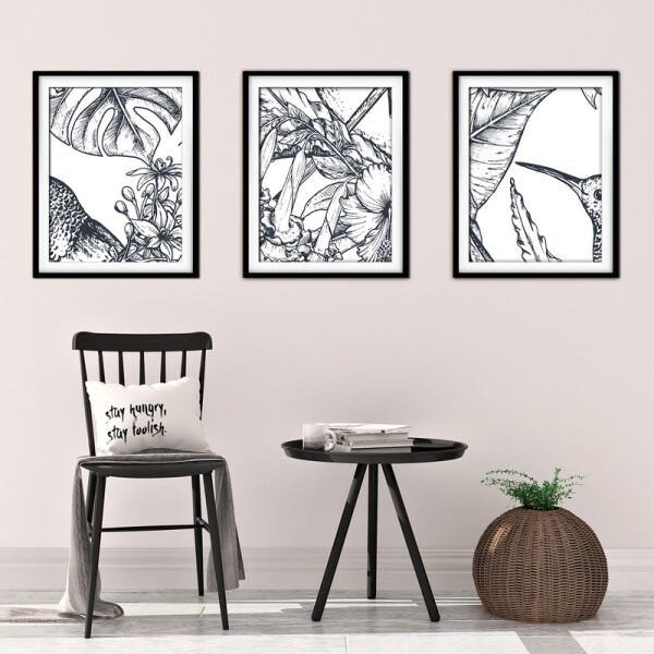 Quadro decor délicat preto 30x66 folhas tropicais mod 31 - 2