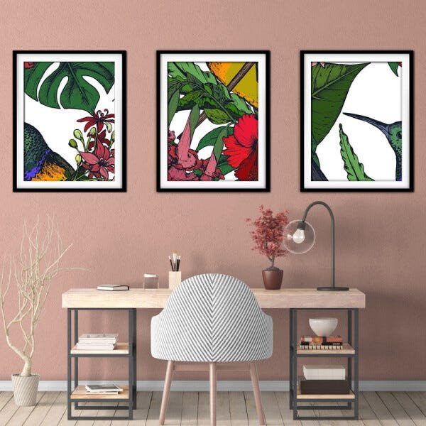 Quadro decor délicat preto 30x66 folhas tropicais mod 208 - 2