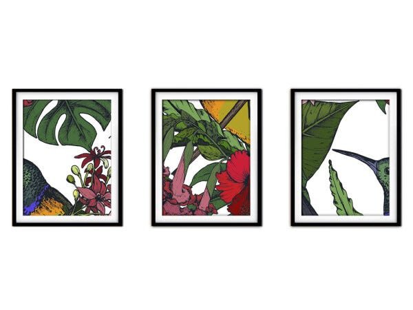 Quadro decor délicat preto 30x66 folhas tropicais mod 208 - 1