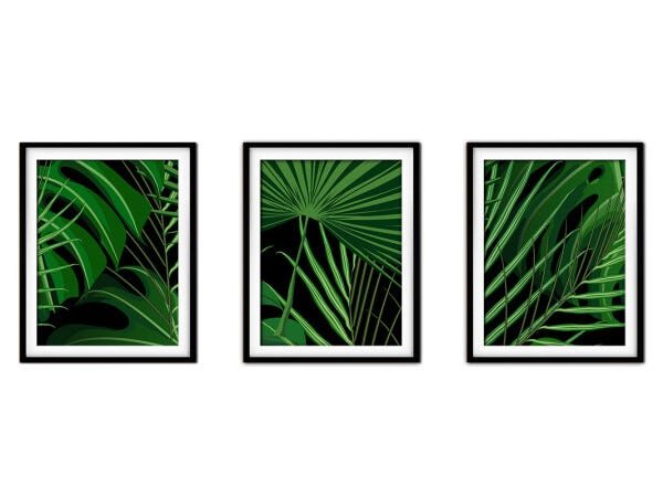 Quadro decor délicat preto 30x66 folhas tropicais mod 20 - 1