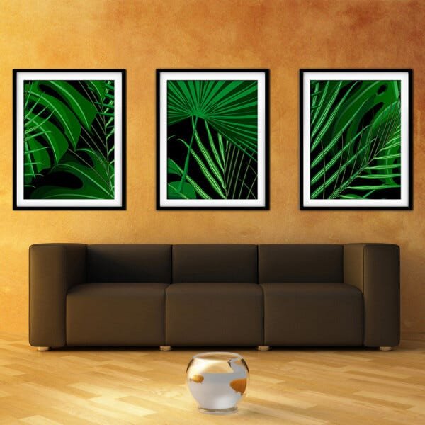Quadro decor délicat preto 30x66 folhas tropicais mod 20 - 2