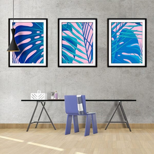 Quadro decor délicat preto 30x66 folhas tropicais mod 18 - 2