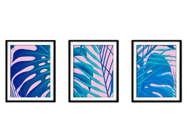 Quadro decor délicat preto 30x66 folhas tropicais mod 18 - 1