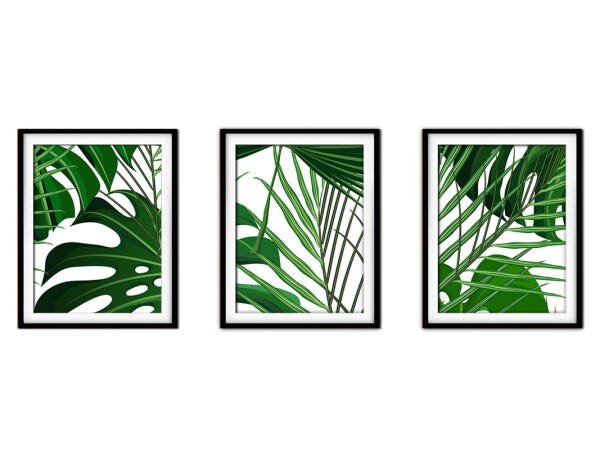 Quadro decor délicat preto 30x66 folhas tropicais mod 17 - 1