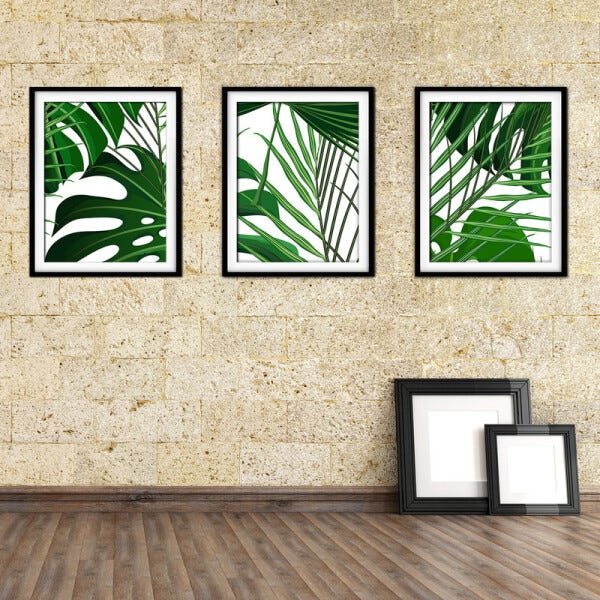 Quadro decor délicat preto 30x66 folhas tropicais mod 17 - 2