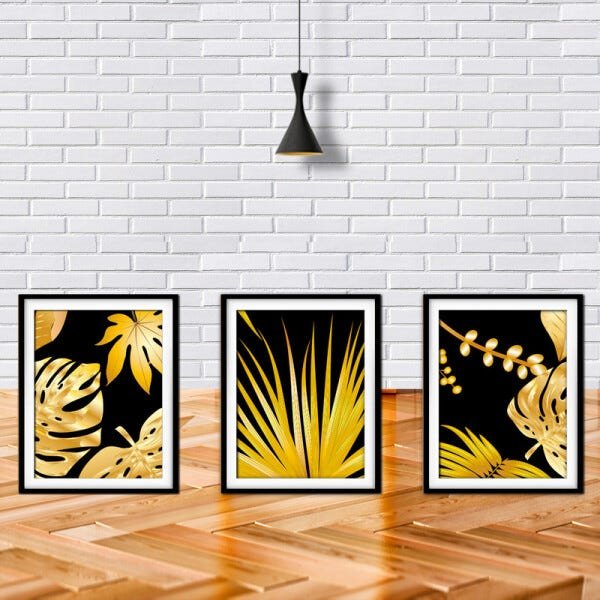 Quadro decor délicat preto 45x96 folhas tropicais mod 201 - 2