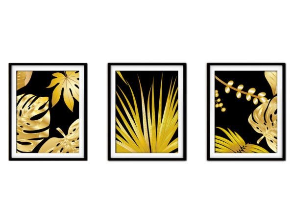 Quadro decor délicat preto 45x96 folhas tropicais mod 201 - 1