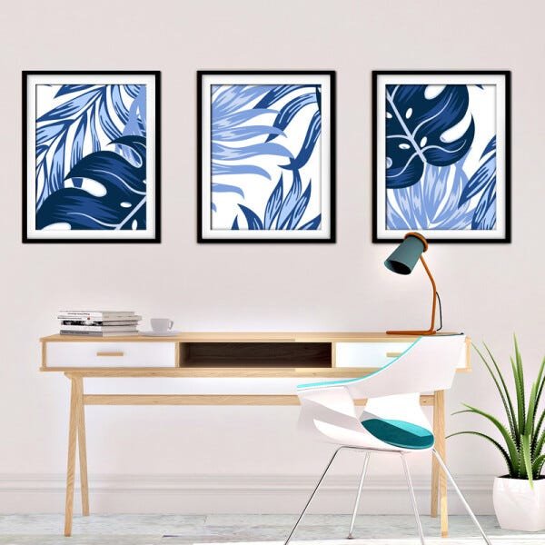 Quadro decor délicat preto 45x96 folhas tropicais mod 186 - 2