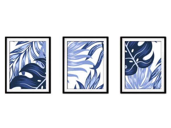 Quadro decor délicat preto 45x96 folhas tropicais mod 186 - 1
