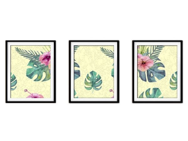 Quadro decor délicat preto 45x96 folhas tropicais mod 174 - 1