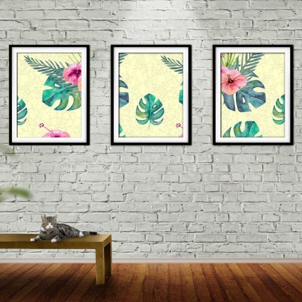 Quadro decor délicat preto 45x96 folhas tropicais mod 174 - 2