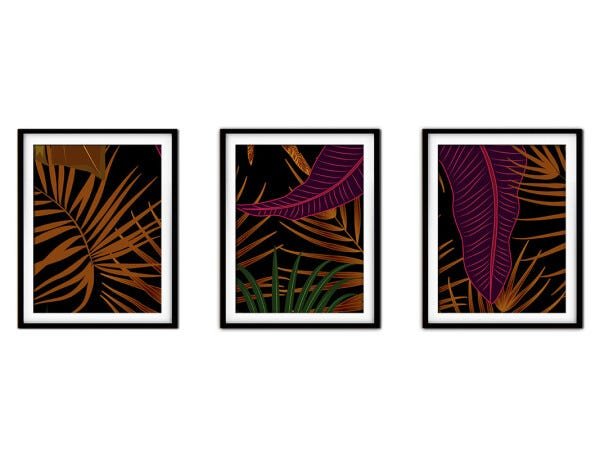 Quadro decor délicat preto 45x96 folhas tropicais mod 159 - 1