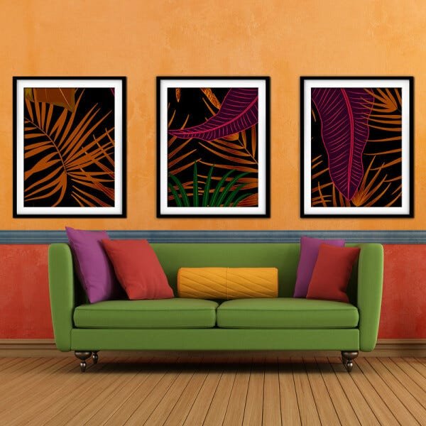 Quadro decor délicat preto 45x96 folhas tropicais mod 159 - 2